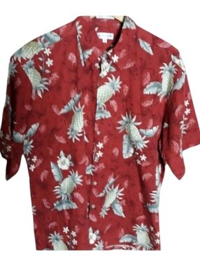 Pierre Cardin Pineapple Hawaiian Shirt Red SZ LG